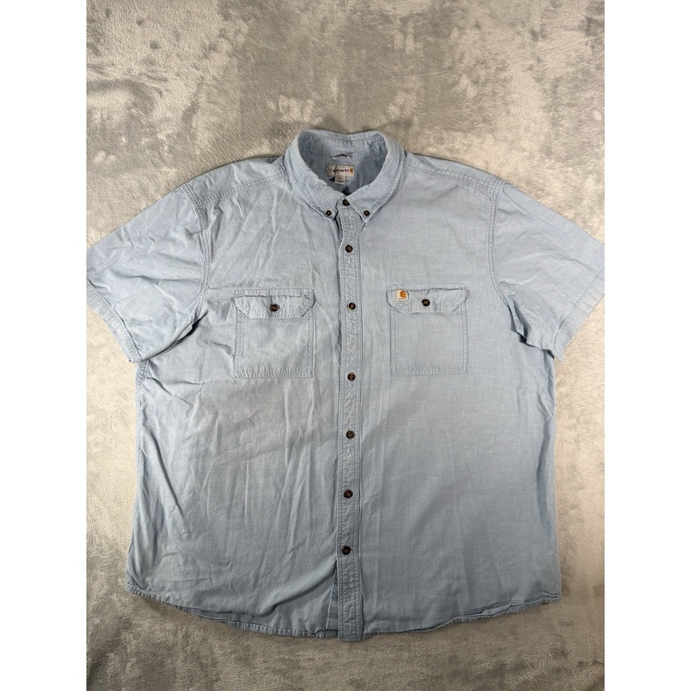 Carhartt Work Shirt Mens 3XL Relaxed Fit Blue Chambray Short Sleeve Button Up
